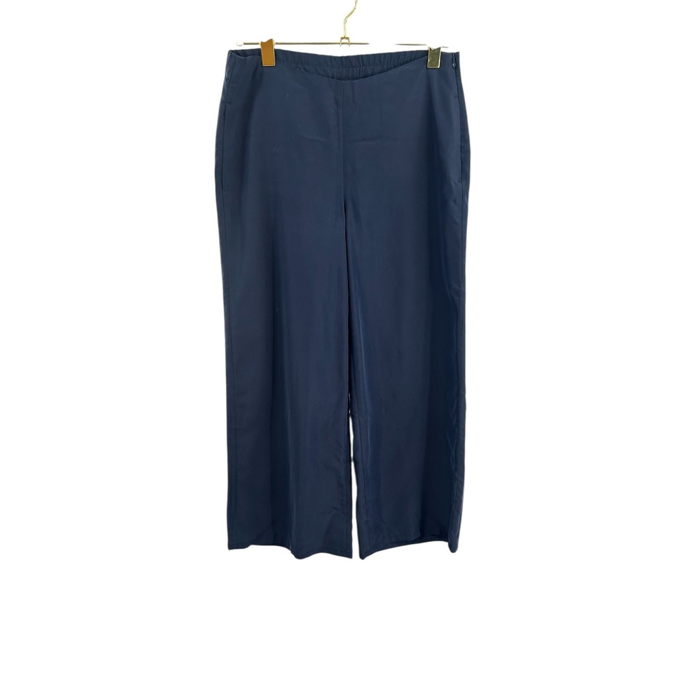 J Jill Navy Blue Wide Leg Cropped Pants Elastic Waist Size Small lightweight